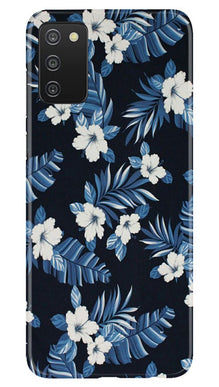 White flowers Blue Background2 Mobile Back Case for Samsung Galaxy A03s (Design - 15)