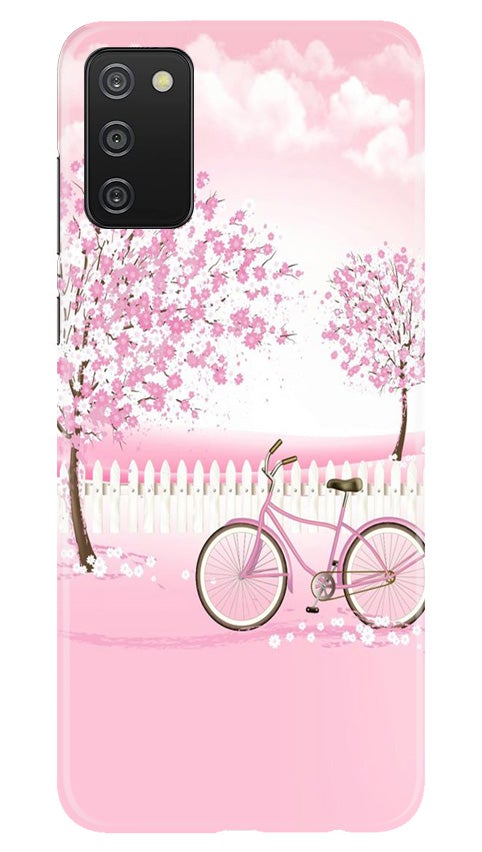 Pink Flowers Cycle Case for Samsung Galaxy A03s  (Design - 102)