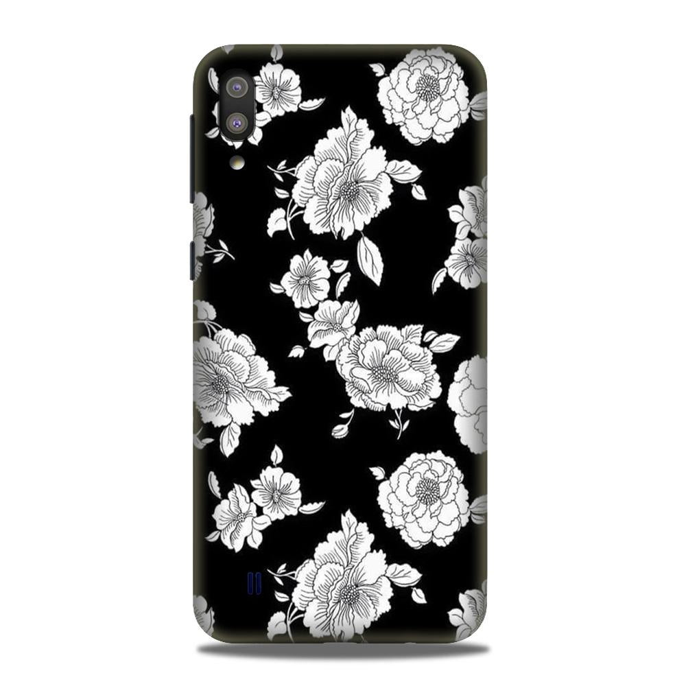 White flowers Black Background Case for Samsung Galaxy M10