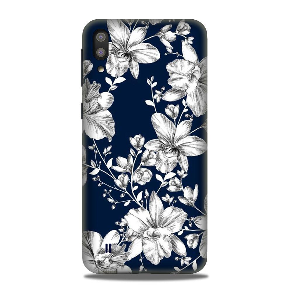 White flowers Blue Background Case for Samsung Galaxy M10