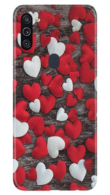 Red White Hearts Mobile Back Case for Samsung Galaxy A11  (Design - 105)