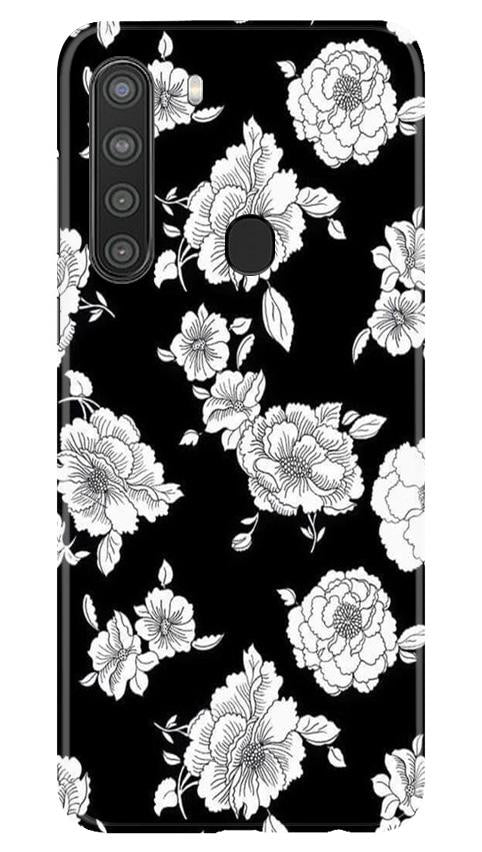 White flowers Black Background Case for Samsung Galaxy A21