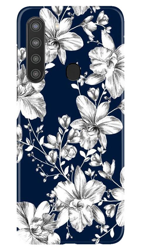 White flowers Blue Background Case for Samsung Galaxy A21