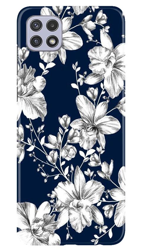 White flowers Blue Background Case for Samsung Galaxy A22