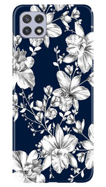 White flowers Blue Background Mobile Back Case for Samsung Galaxy A22 (Design - 14)