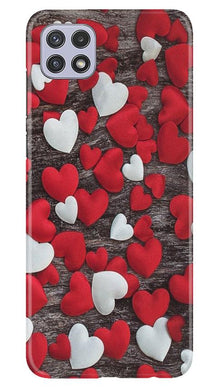 Red White Hearts Mobile Back Case for Samsung Galaxy A22  (Design - 105)