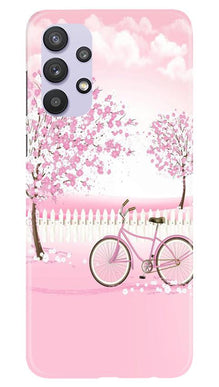 Pink Flowers Cycle Mobile Back Case for Samsung Galaxy A32  (Design - 102)