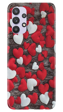 Red White Hearts Mobile Back Case for Samsung Galaxy A32  (Design - 105)