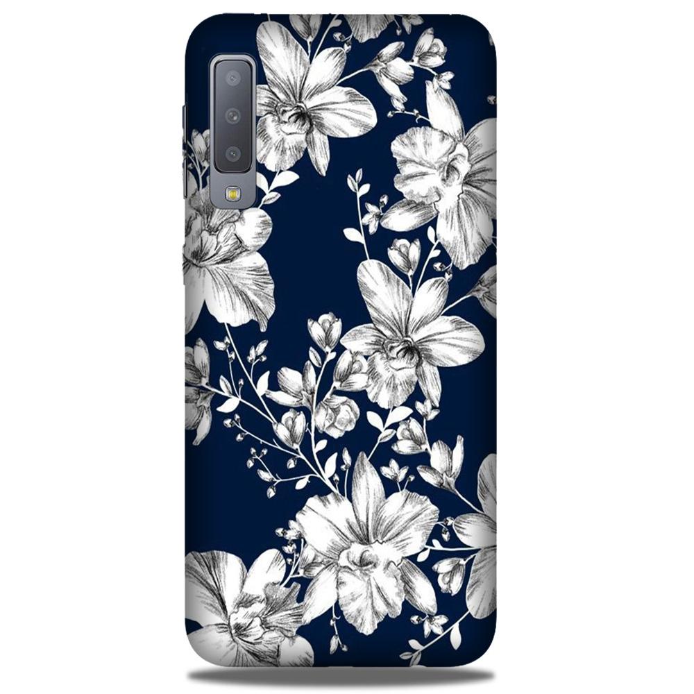 White flowers Blue Background Case for Samsung A50