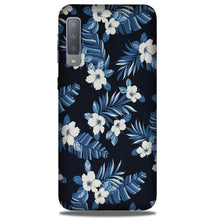 White flowers Blue Background2 Mobile Back Case for Galaxy A50 (Design - 15)