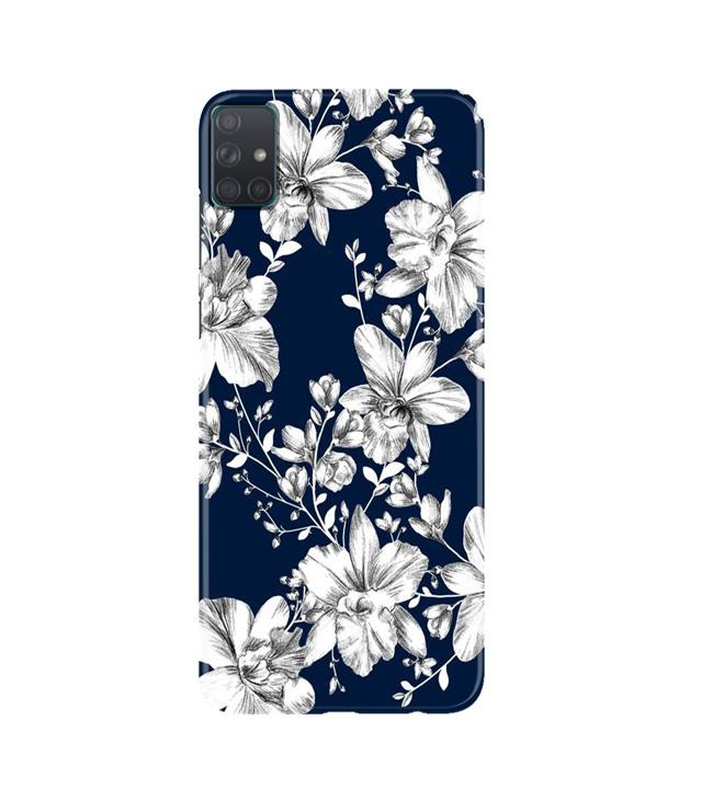 White flowers Blue Background Case for Samsung Galaxy A51