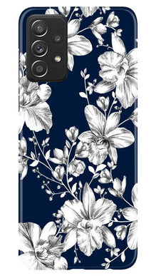 White flowers Blue Background Mobile Back Case for Samsung Galaxy A52 (Design - 14)