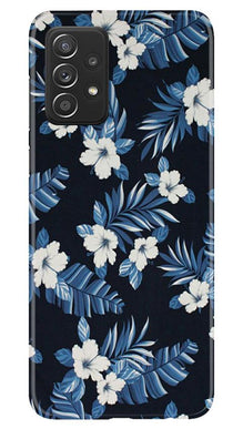 White flowers Blue Background2 Mobile Back Case for Samsung Galaxy A52 5G (Design - 15)