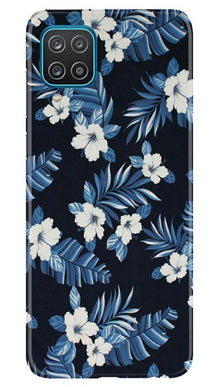 White flowers Blue Background2 Mobile Back Case for Samsung Galaxy F12 (Design - 15)