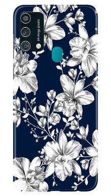 White flowers Blue Background Mobile Back Case for Samsung Galaxy F41 (Design - 14)