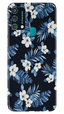 White flowers Blue Background2 Mobile Back Case for Samsung Galaxy F41 (Design - 15)