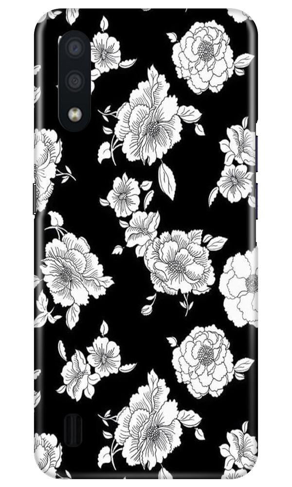 White flowers Black Background Case for Samsung Galaxy M01