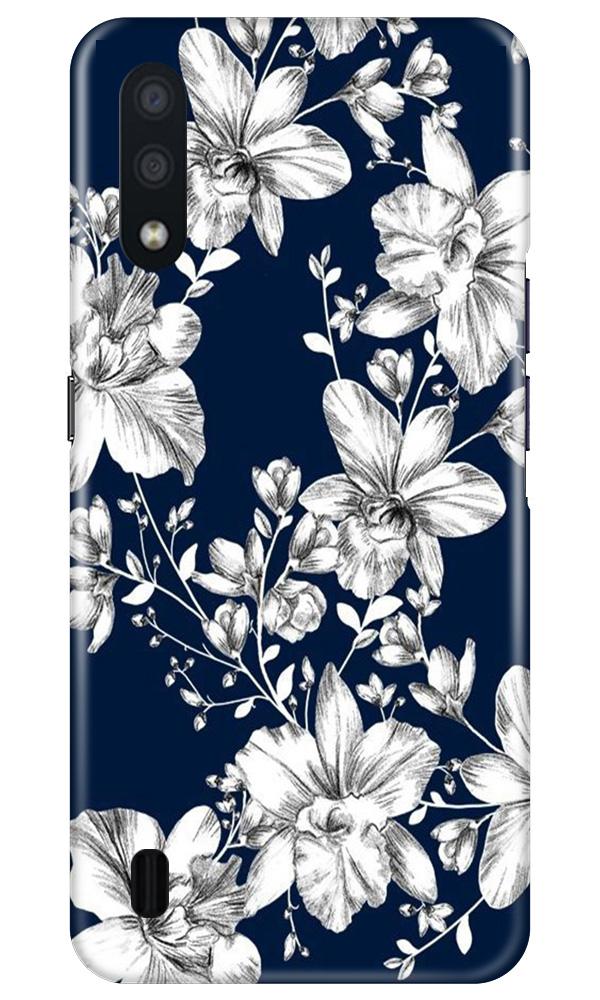 White flowers Blue Background Case for Samsung Galaxy M01