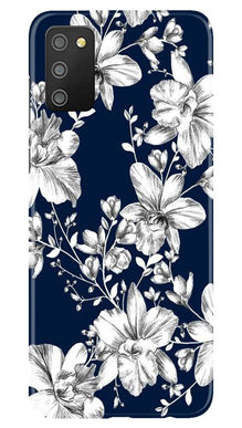 White flowers Blue Background Mobile Back Case for Samsung Galaxy M02s (Design - 14)