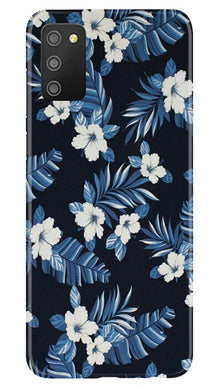 White flowers Blue Background2 Mobile Back Case for Samsung Galaxy F02s (Design - 15)