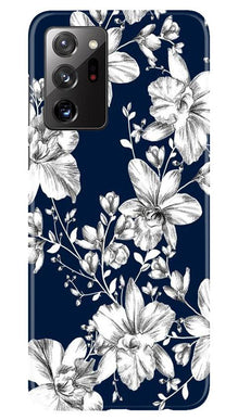 White flowers Blue Background Mobile Back Case for Samsung Galaxy Note 20 (Design - 14)