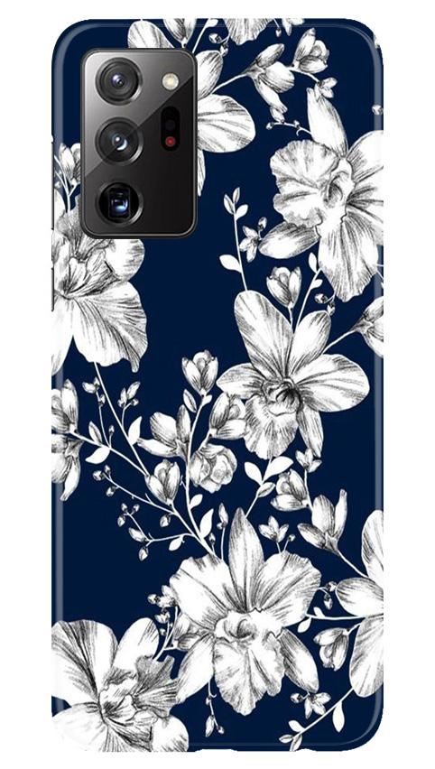 White flowers Blue Background Case for Samsung Galaxy Note 20 Ultra