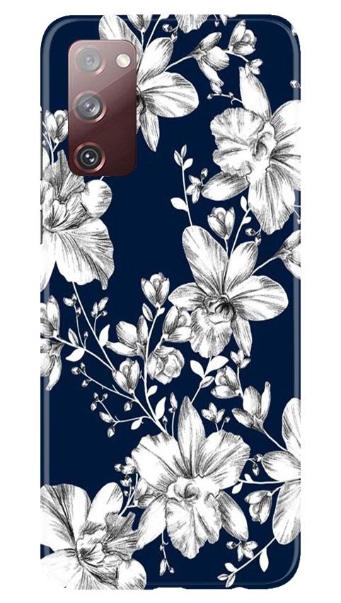White flowers Blue Background Case for Galaxy S20 FE