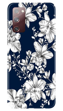 White flowers Blue Background Mobile Back Case for Galaxy S20 FE (Design - 14)