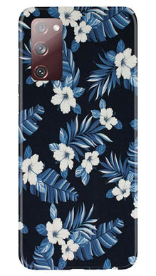 White flowers Blue Background2 Mobile Back Case for Galaxy S20 FE (Design - 15)