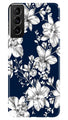 White flowers Blue Background Case for Samsung Galaxy S22 Plus