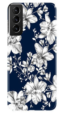 White flowers Blue Background Mobile Back Case for Samsung Galaxy S22 Plus (Design - 14)