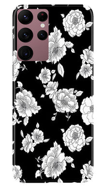 White flowers Black Background Mobile Back Case for Samsung Galaxy S22 Ultra (Design - 9)