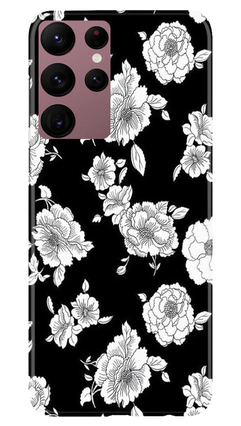 White flowers Black Background Case for Samsung Galaxy S22 Ultra