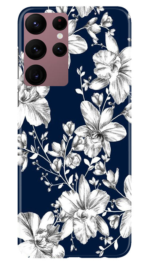 White flowers Blue Background Case for Samsung Galaxy S22 Ultra