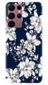 White flowers Blue Background Case for Samsung Galaxy S22 Ultra