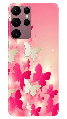 White Pick Butterflies Mobile Back Case for Samsung Galaxy S22 Ultra (Design - 28)