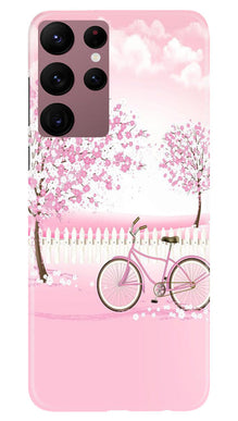 Pink Flowers Cycle Mobile Back Case for Samsung Galaxy S22 Ultra  (Design - 102)