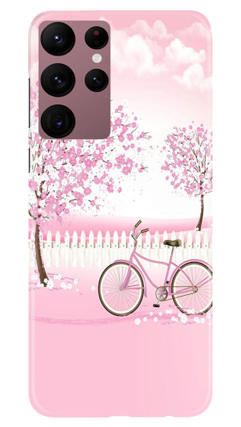 Pink Flowers Cycle Case for Samsung Galaxy S22 Ultra  (Design - 102)