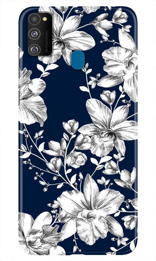 White flowers Blue Background Case for Samsung Galaxy M21