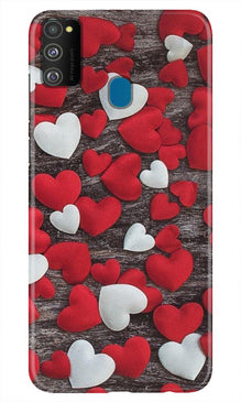 Red White Hearts Mobile Back Case for Samsung Galaxy M21  (Design - 105)
