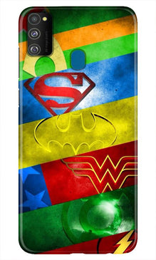 Superheros Logo Mobile Back Case for Samsung Galaxy M21 (Design - 251)