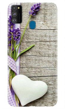 White Heart Mobile Back Case for Samsung Galaxy M21 (Design - 298)