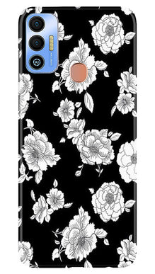White flowers Black Background Mobile Back Case for Tecno Spark 7T (Design - 9)