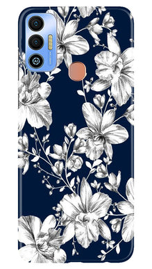 White flowers Blue Background Mobile Back Case for Tecno Spark 7T (Design - 14)
