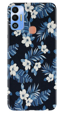 White flowers Blue Background2 Mobile Back Case for Tecno Spark 7T (Design - 15)