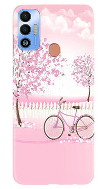 Pink Flowers Cycle Mobile Back Case for Tecno Spark 7T  (Design - 102)