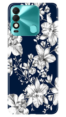 White flowers Blue Background Mobile Back Case for Tecno Spark 8 (Design - 14)