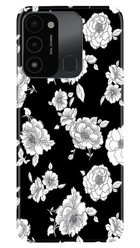 White flowers Black Background Case for Tecno Spark 8C
