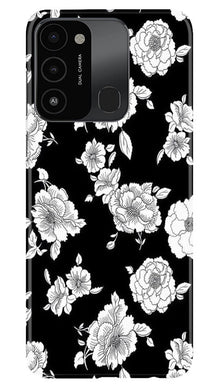 White flowers Black Background Mobile Back Case for Tecno Spark 8C (Design - 9)