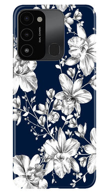 White flowers Blue Background Mobile Back Case for Tecno Spark 8C (Design - 14)